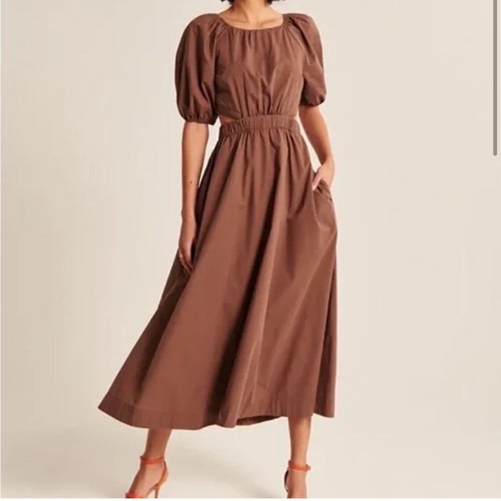 Abercrombie & Fitch Puff-Sleeve Midi Dress Cutout Size SP